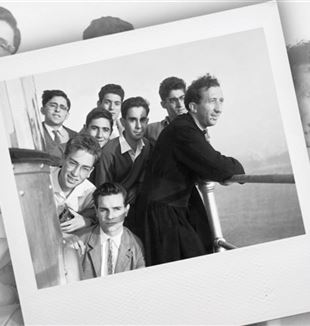 Fr. Luigi Giussani, at the Portofino lighthouse with young people in 1956 (Archivio Fraternità CL)