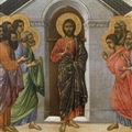 The image from the Easter poster 2024. Duccio di Buoninsegna (1260 ca.-1318), Maestà, cymantium: "The Appearance of Christ behind closed doors". Museo dell’Opera Metropolitana, Siena, Italy Photo: Opera Metropolitana Siena/Scala, Florence
