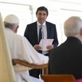 Davide Prosperi and Pope Francis at the audience on October 15, 2022 for Fr. Giussani's centenary (Catholic Press Photo)