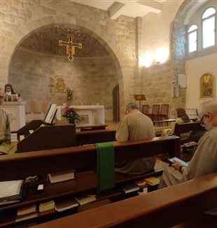 Father Ignatius De Francesco, left, in the chapel in the village of Ain Arik Father Ignatius De Francesco, left, in the chapel in the village of Ain Arik